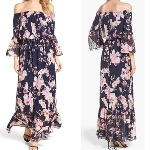 Eliza J floral maxi dress with bell sleeves and lining